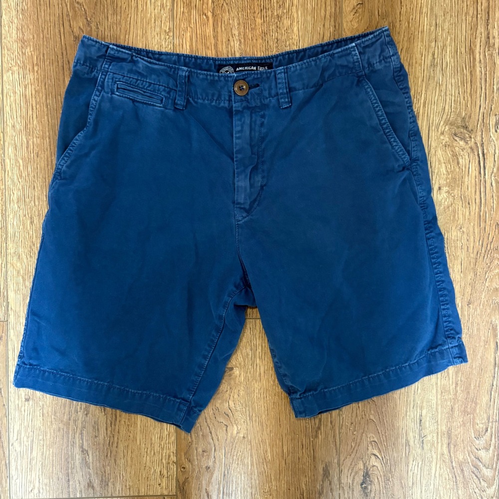 American Eagle Classic‎ Fit Chino Shorts Mens 32 Blue Cotton Twill Flat Front